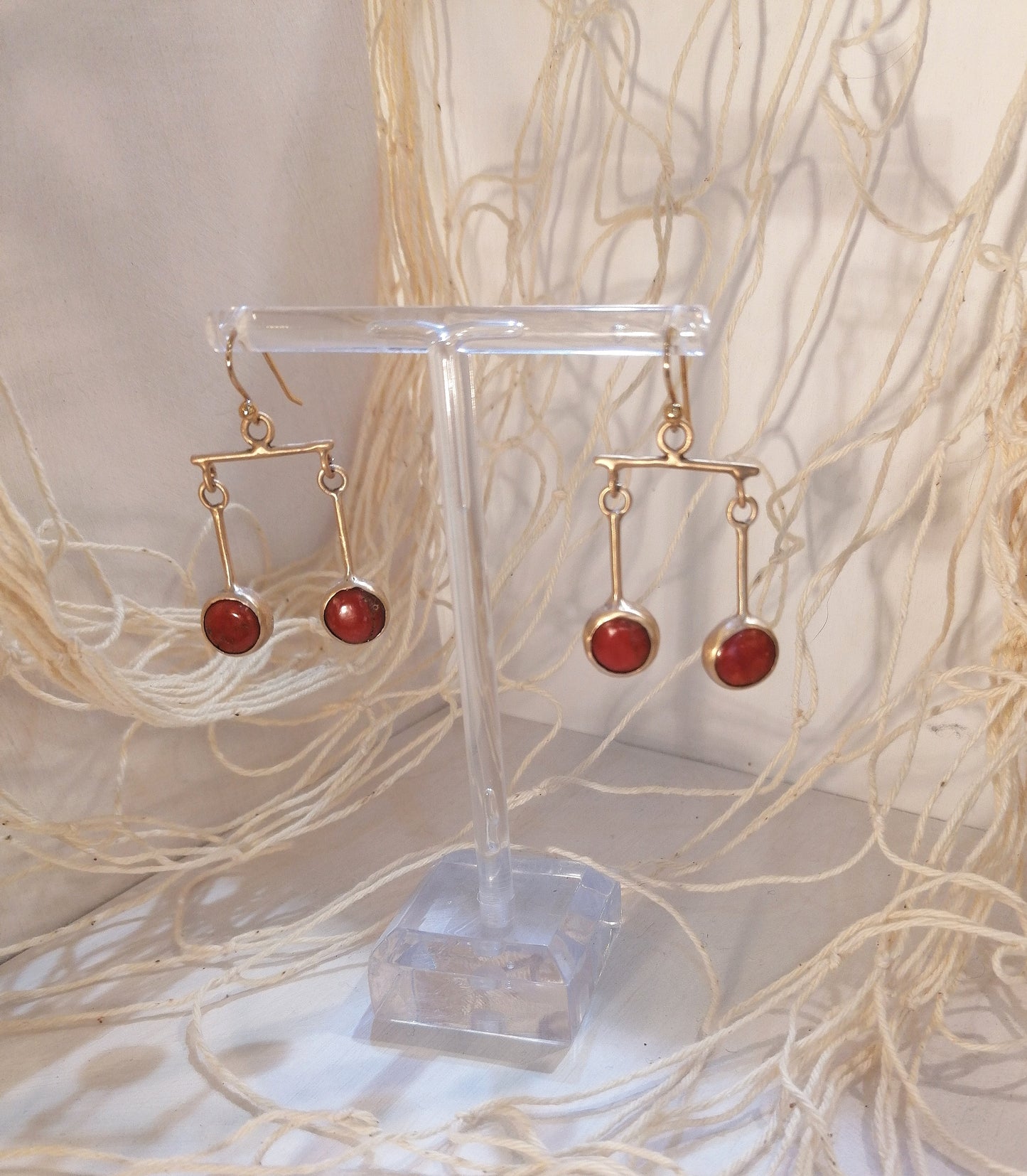 Libra Earrings in Bronze and Ancient Corals 